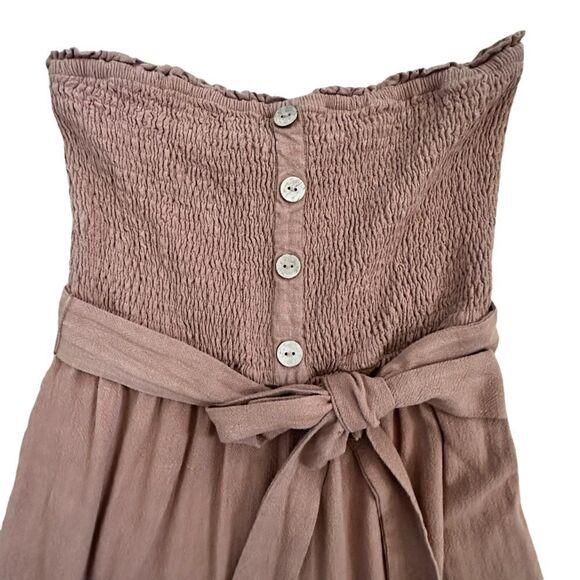 Allie Rose ~ Brown smocked strapless jumper ~ size M ~ cotton/linen blend - Picture 5 of 16